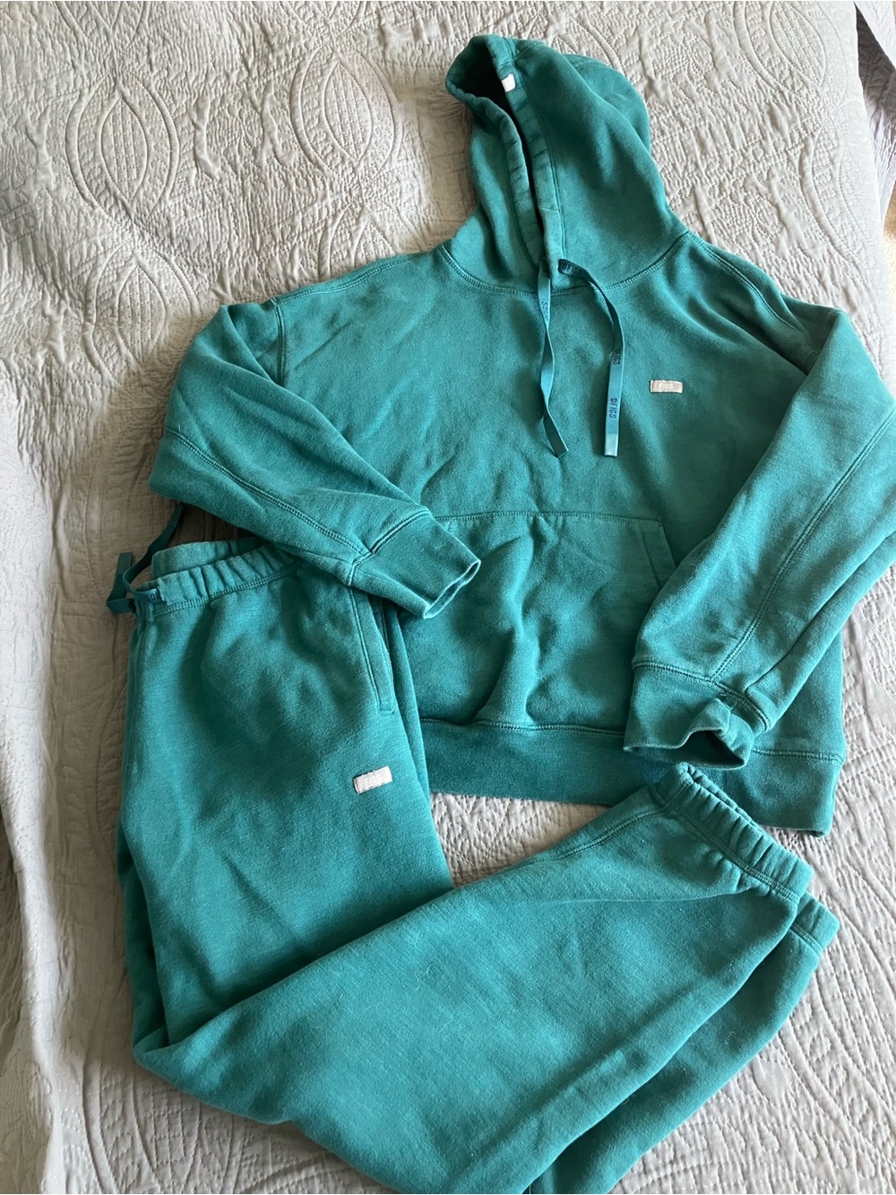 FIGS Teal Fleece Hoodie Sweatpants Set Women’s Medium